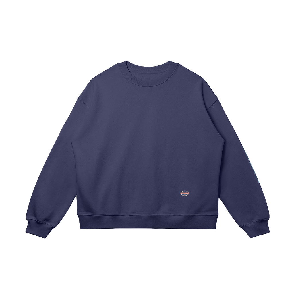 Navy blue sweatshirt with a small logo on a white background