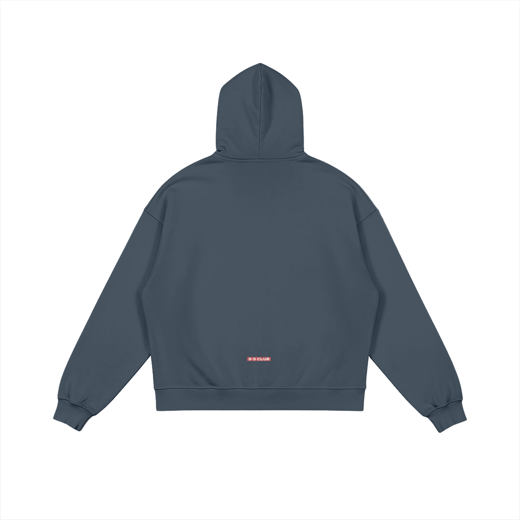 Normal Home Hoodie flat lay back of the jumper with 9-5 embroidered logo detail at the bottom of the hoodie