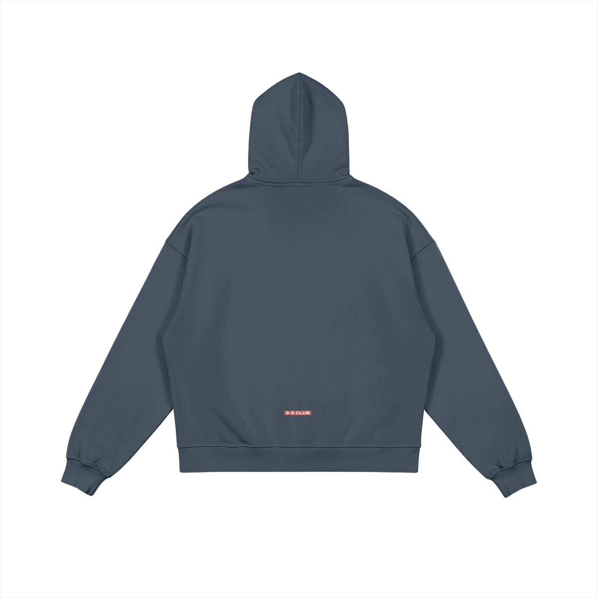 Normal Home Hoodie flat lay back of the jumper with 9-5 embroidered logo detail at the bottom of the hoodie