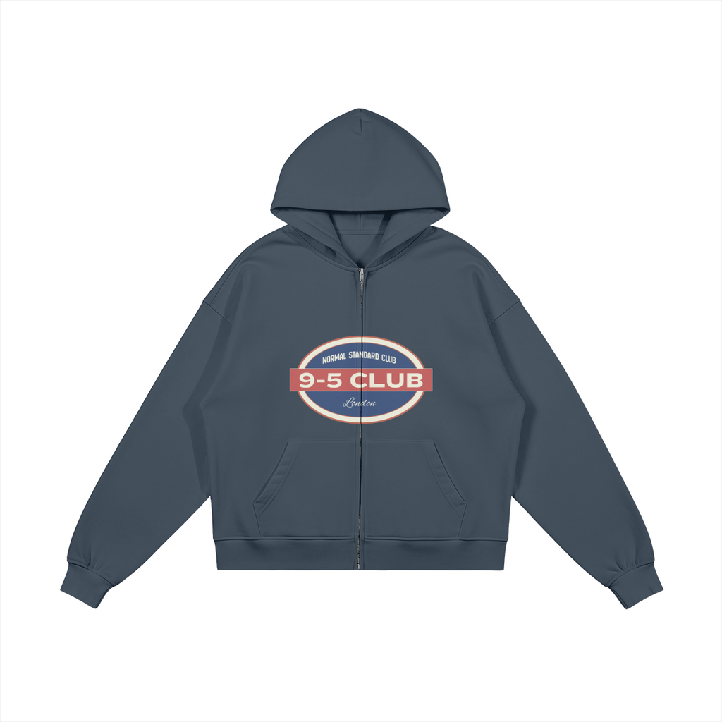 Normal Home hoodie flat lay with logo in the middle of the zip hoodie